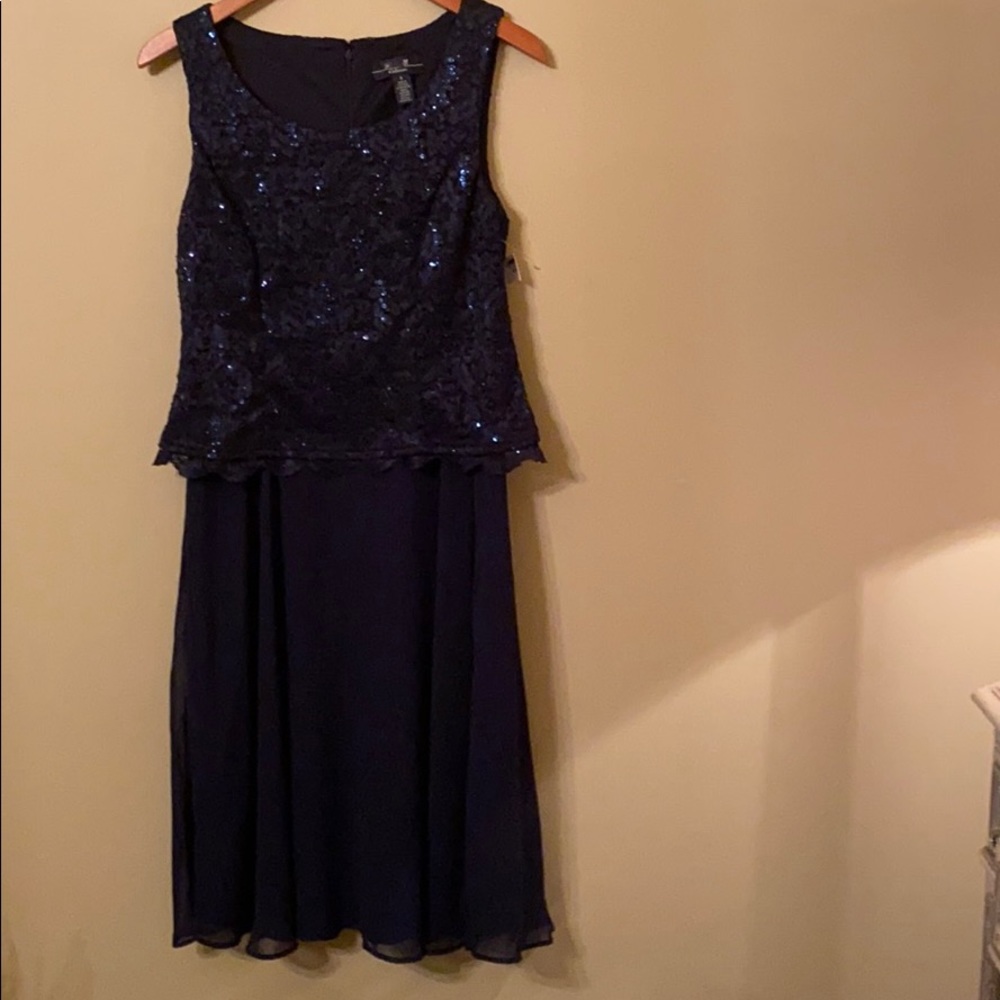 Dark Blue Sequined Sleeveless Dressy Dress. Size 8